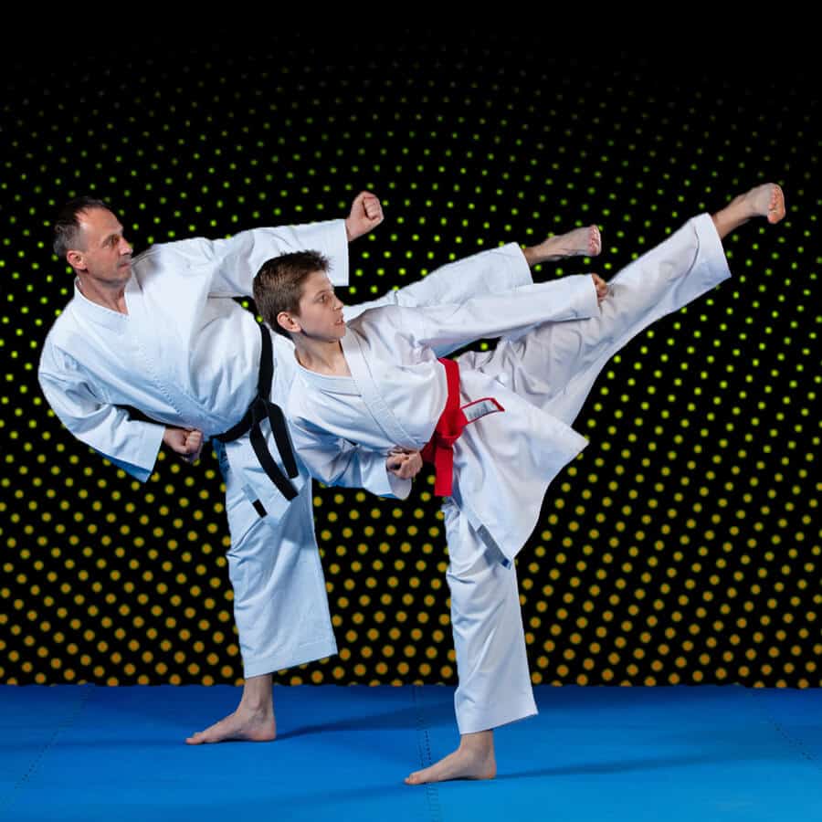 Martial Arts Lessons for Families in Eaton CO - Dad and Son High Kick